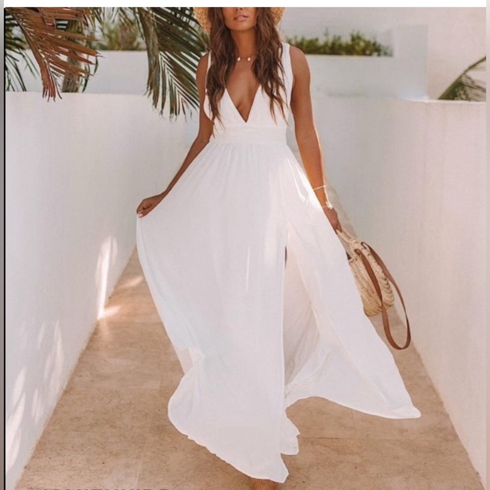 NWOT Lulus Heavenly Hues White Chiffon Maxi Dress XS - Picture 3 of 10